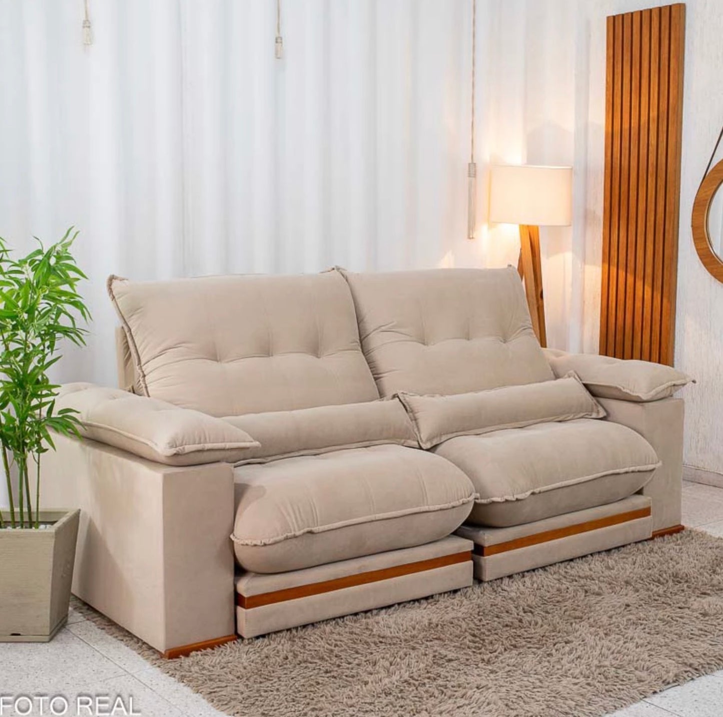 Sofá Retrátil Reclinável Ibis 2.50m Veludo Bege 827 - D33 e Molas Ensacadas