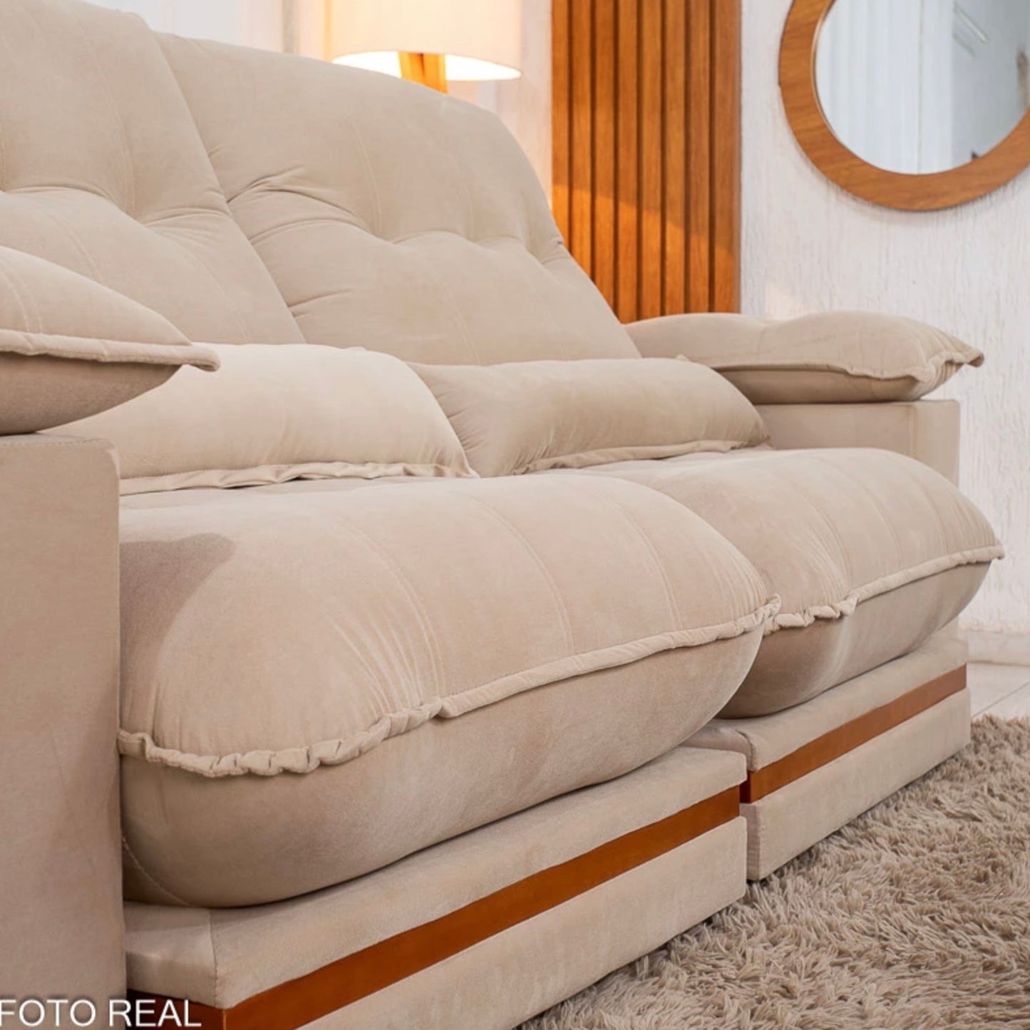 Sofá Retrátil Reclinável Ibis 2.50m Veludo Bege 827 - D33 e Molas Ensacadas