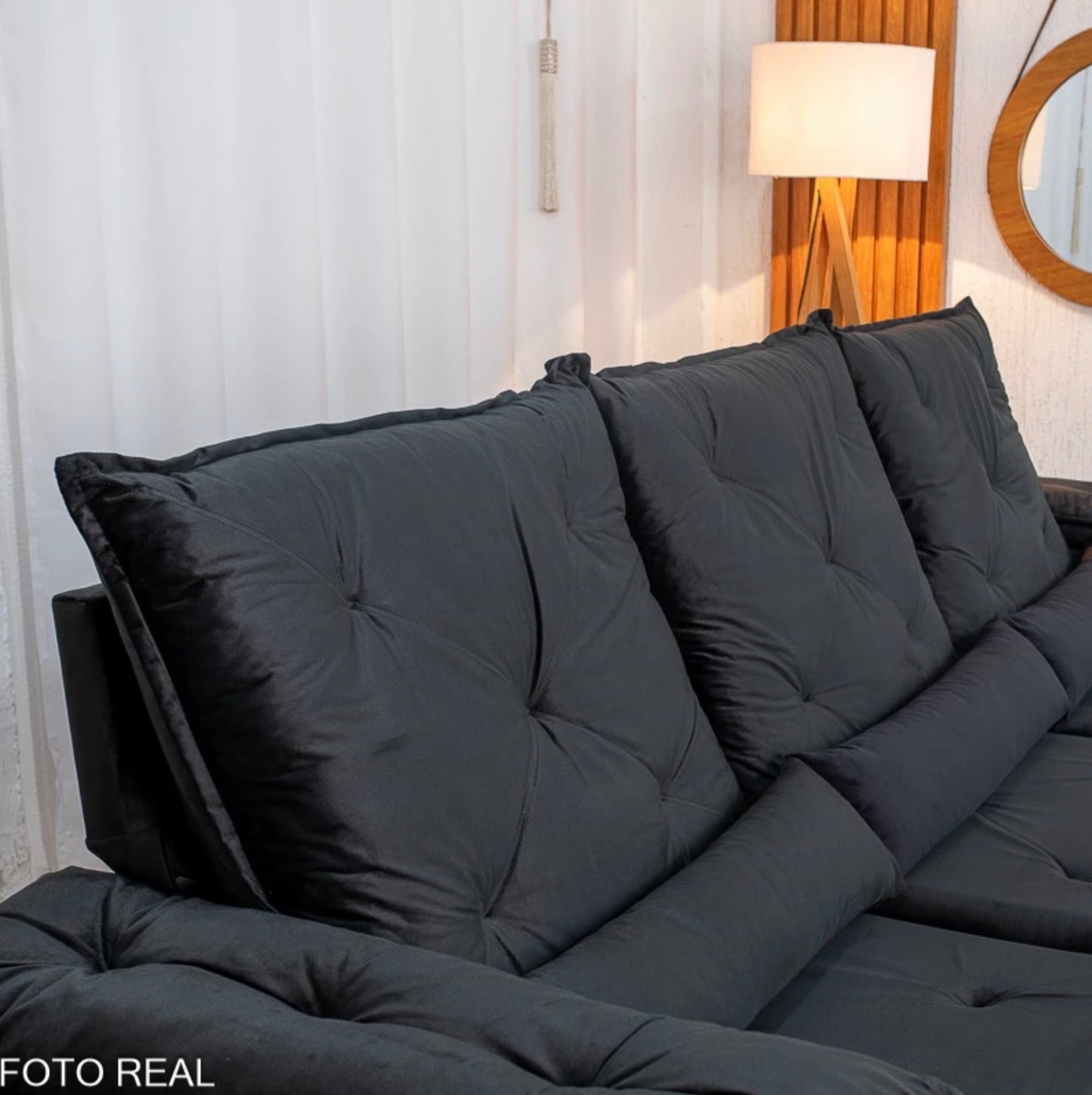 Sofá Retrátil Reclinável City 2.70m Veludo Preto - Sem Caixa