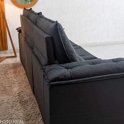 Sofá Retrátil Reclinável City 2.70m Veludo Preto - Sem Caixa
