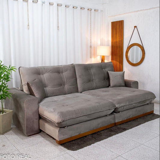 Sofá Retrátil Reclinável Ruah 2.90m Veludo Avelã 4052 - Molas Ensacadas