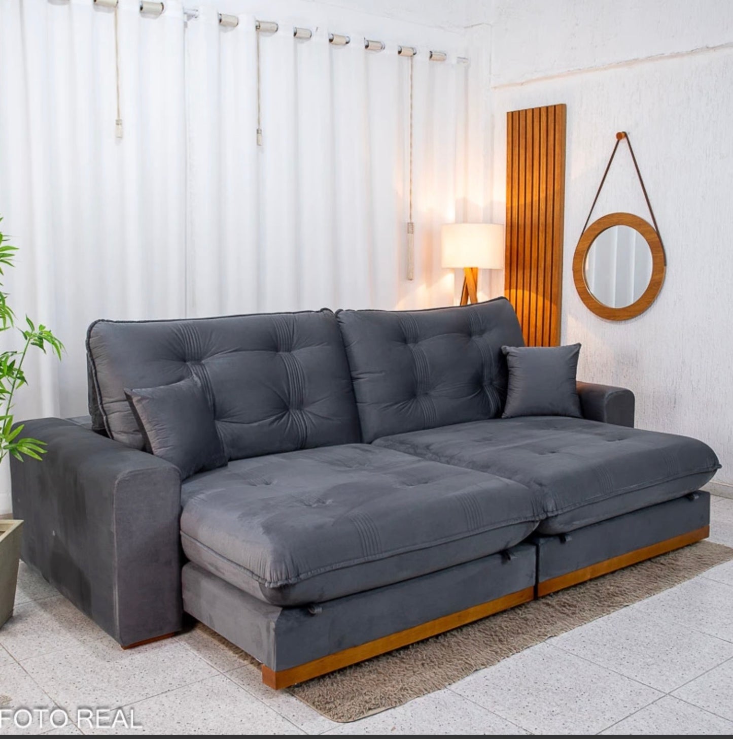 Sofá Retrátil Reclinável Ruah 2.90m Veludo Chumbo 4053 - Molas Ensacadas