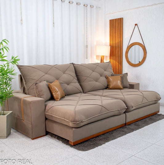 Sofá Retrátil Reclinável Malibu 2.90m Veludo Capuccino 828 - D33 e Molas Ensacadas