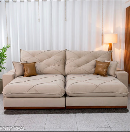Sofá Retrátil Reclinável Malibu 2.90m Veludo Bege 827 - D33 e Molas Ensacadas