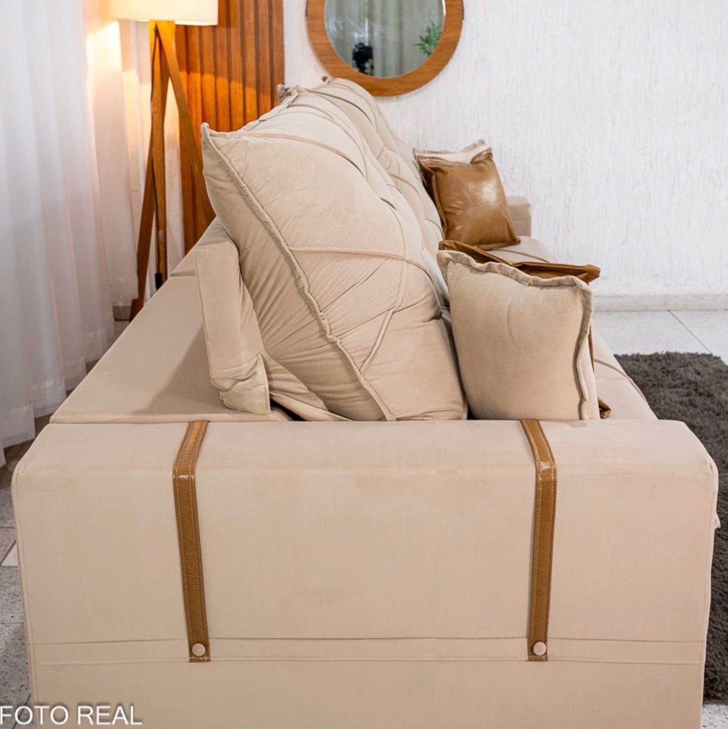 Sofá Retrátil Reclinável Malibu 2.90m Veludo Bege 827 - D33 e Molas Ensacadas