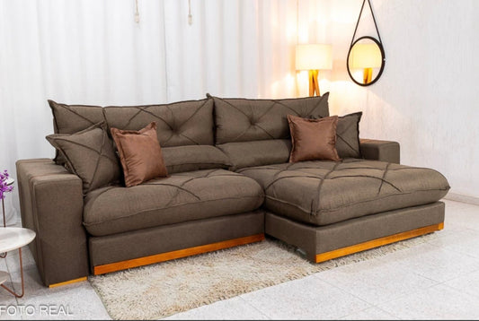 Sofá Retrátil Reclinável Gran Bello 2.90m Linho Marrom - Molas Ensacadas