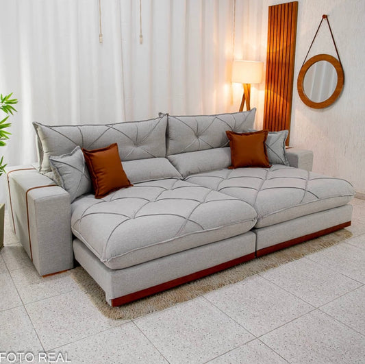 Sofá Retrátil Reclinável Gran Bello 2.90m Linho Cinza 31 - Molas Ensacadas