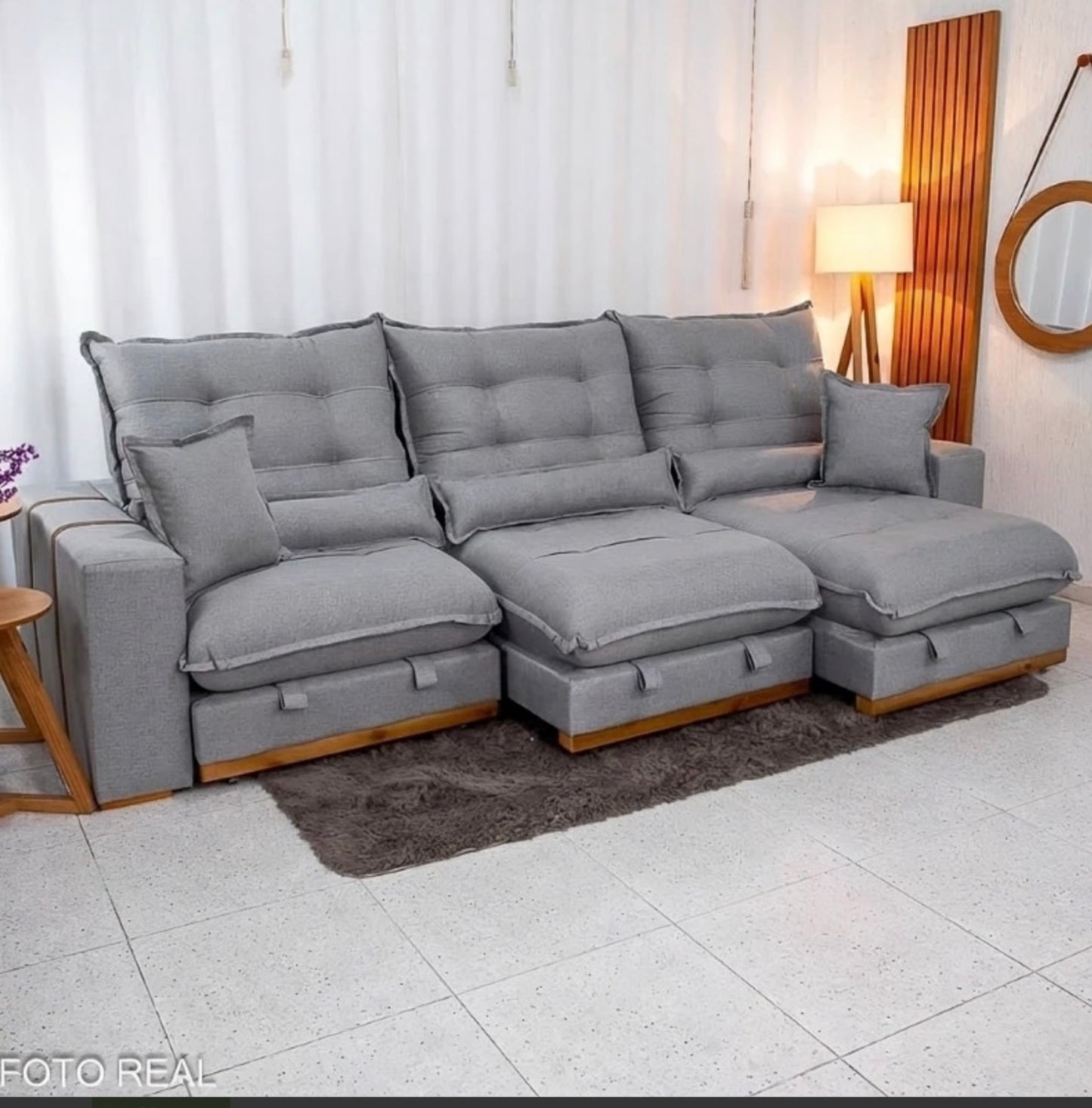 Sofá Retrátil Reclinável Mônaco 3.20m Linho Cinza A59 - Molas Ensacadas