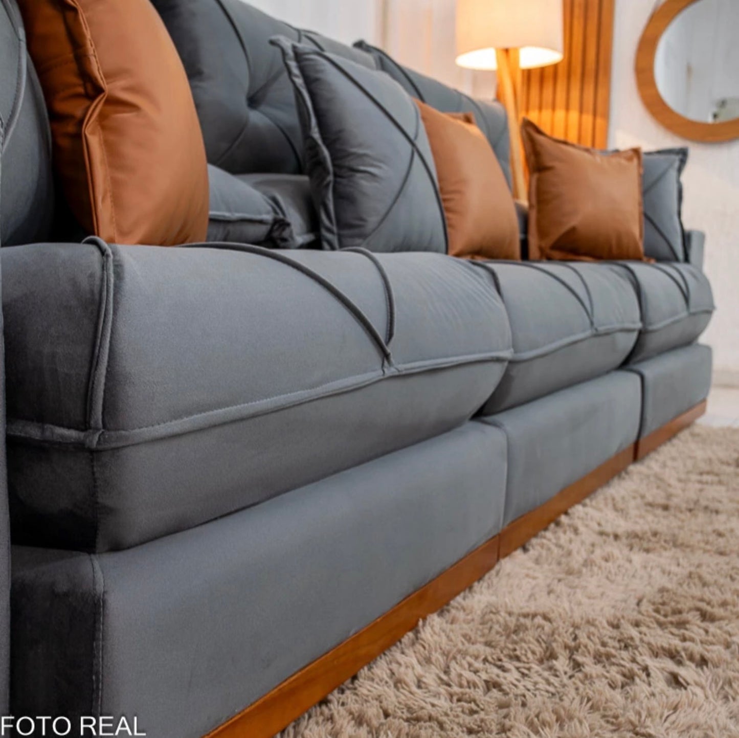 Sofá Retrátil Reclinável Gran Bello 3.20m Veludo Cinza - Molas Ensacadas