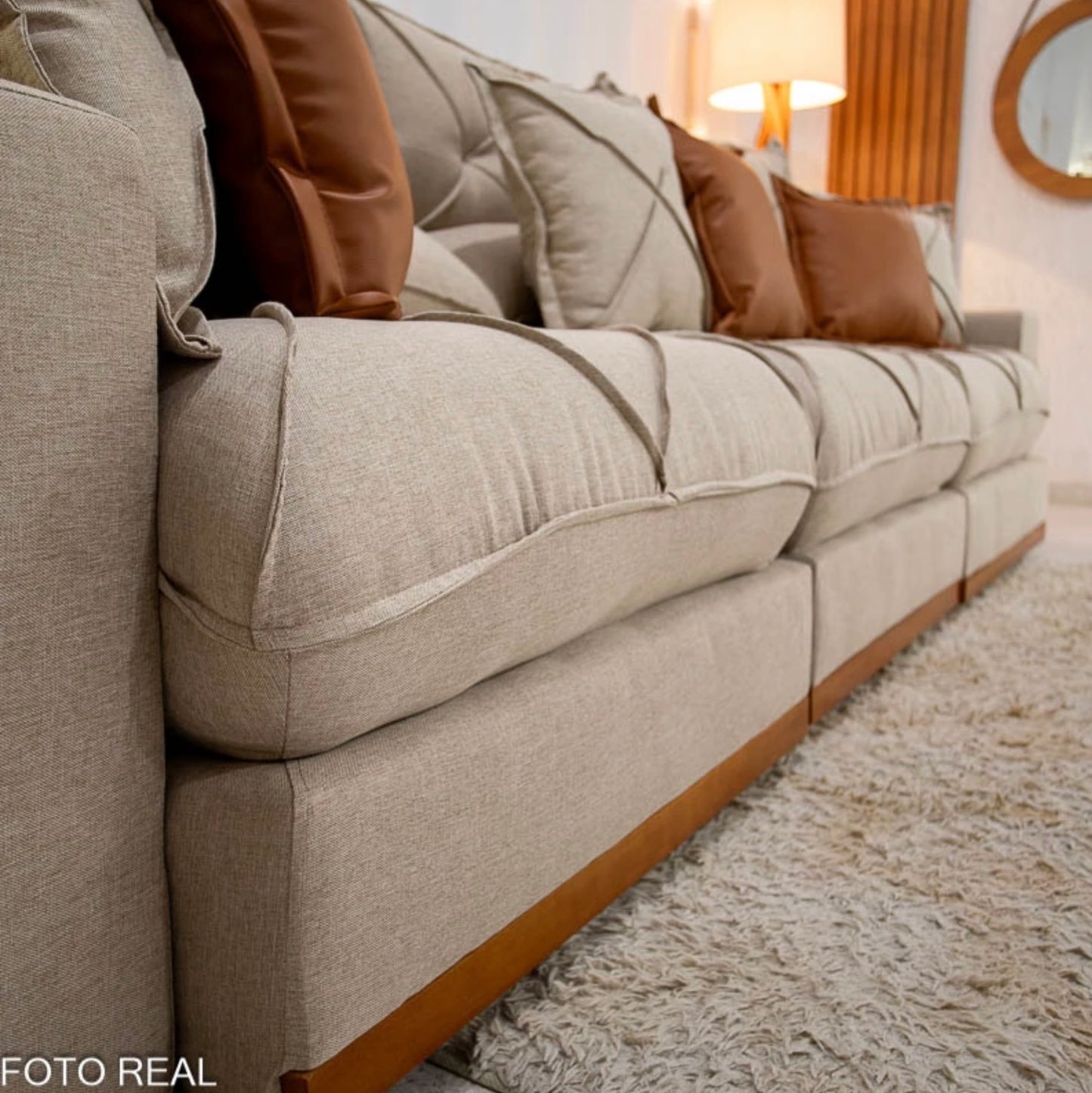 Sofá Retrátil Reclinável Gran Bello 3.20m Linho Bege - Molas Ensacadas