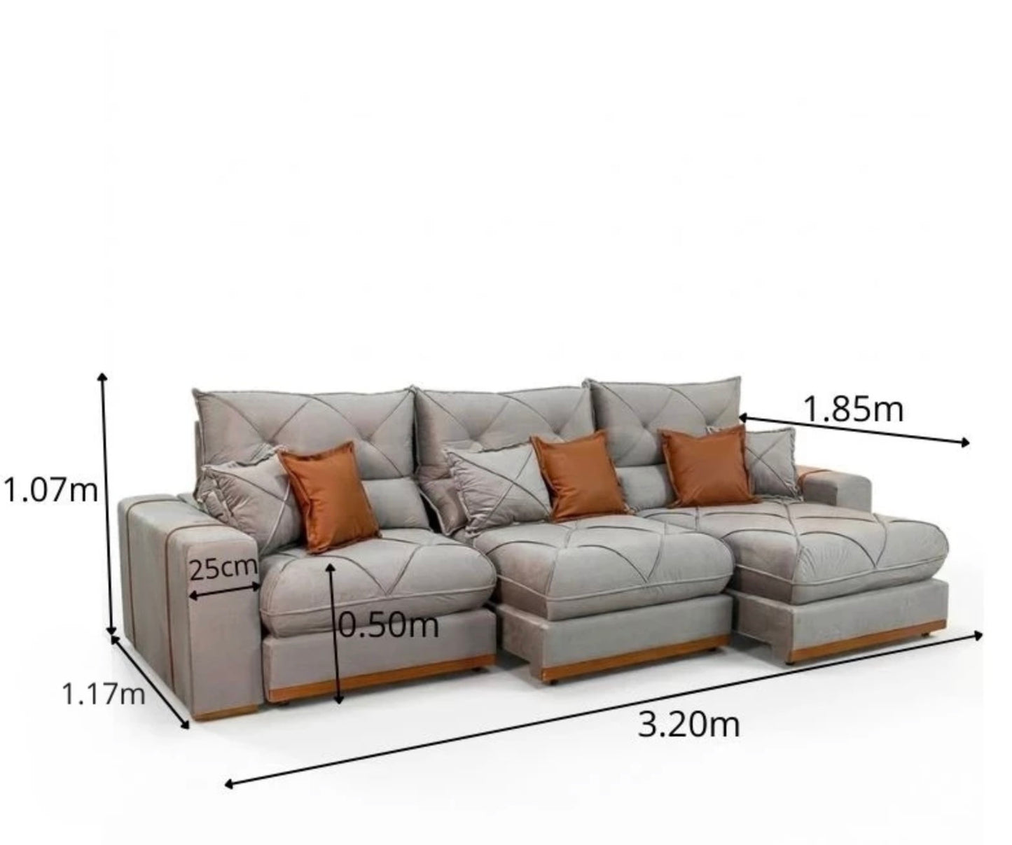 Sofá Retrátil Reclinável Gran Bello 3.20m Veludo Capuccino - Molas Ensacadas