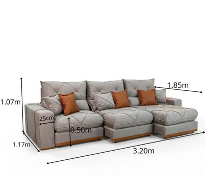Sofá Retrátil Reclinável Gran Bello 3.20m Veludo Capuccino - Molas Ensacadas