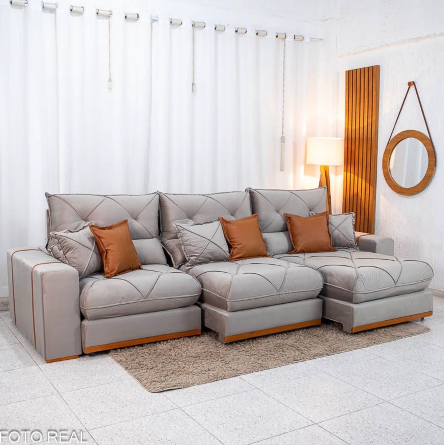 Sofá Retrátil Reclinável Gran Bello 3.20m Veludo Capuccino - Molas Ensacadas