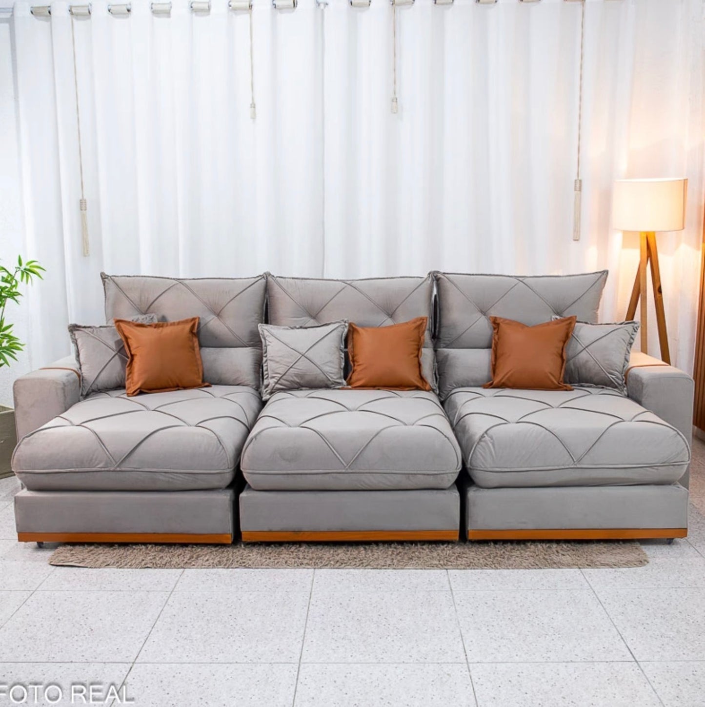 Sofá Retrátil Reclinável Gran Bello 3.20m Veludo Capuccino - Molas Ensacadas