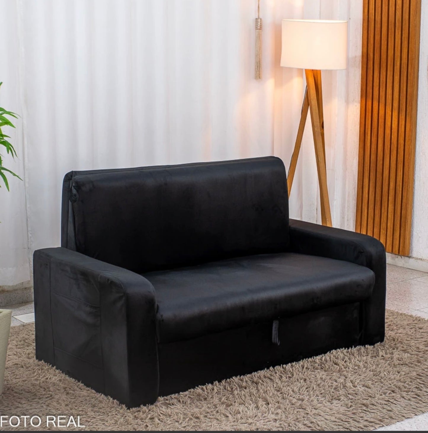 Sofá Cama Daiane Larg. 1.40m C/Baú Veludinho Preto 379/451