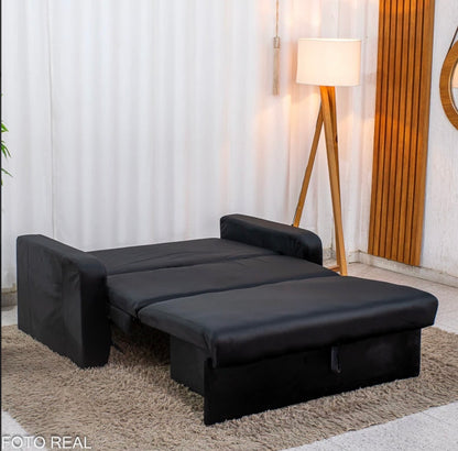 Sofá Cama Daiane Larg. 1.40m C/Baú Veludinho Preto 379/451