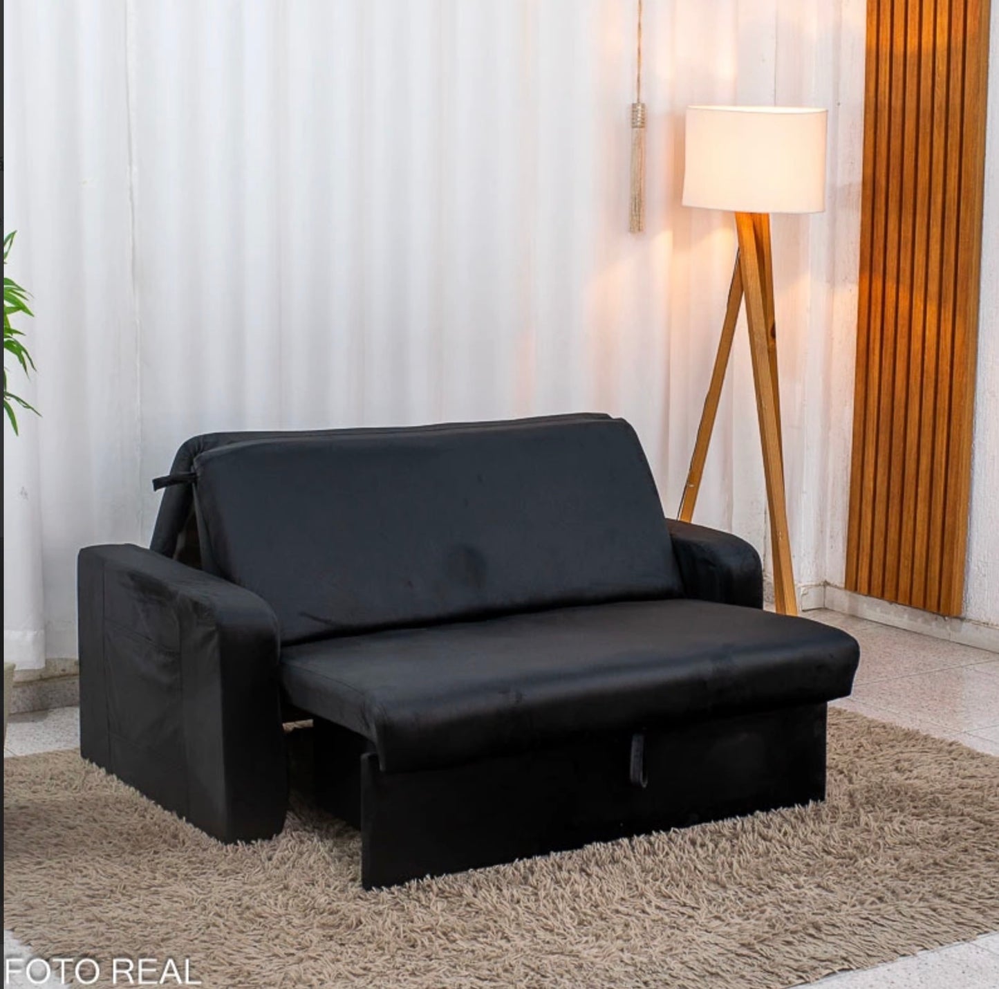 Sofá Cama Daiane Larg. 1.40m C/Baú Veludinho Preto 379/451