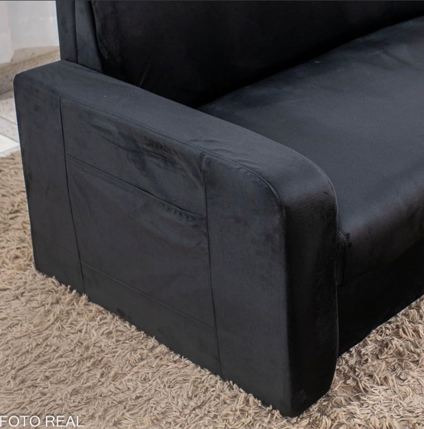 Sofá Cama Daiane Larg. 1.40m C/Baú Veludinho Preto 379/451