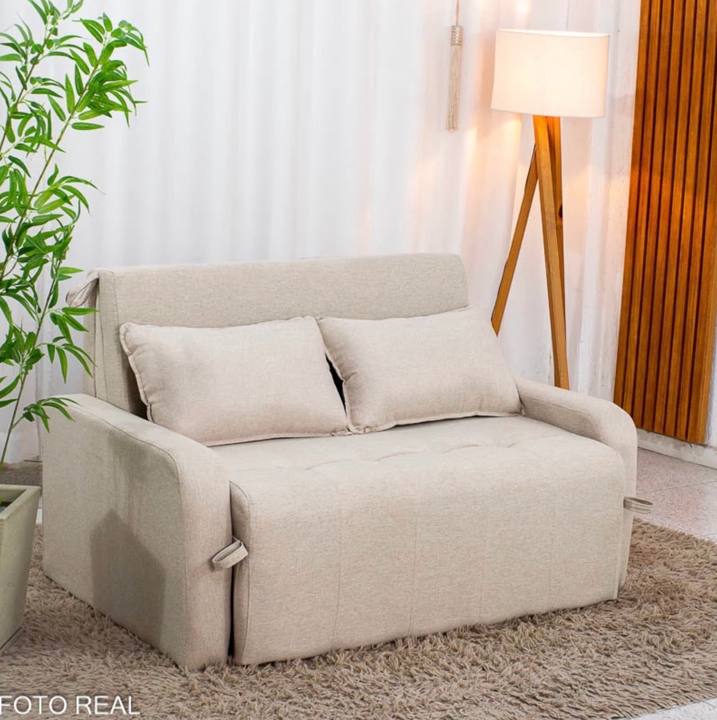 Sofá Cama Amora New Larg. 1.37m Linho Bege 488