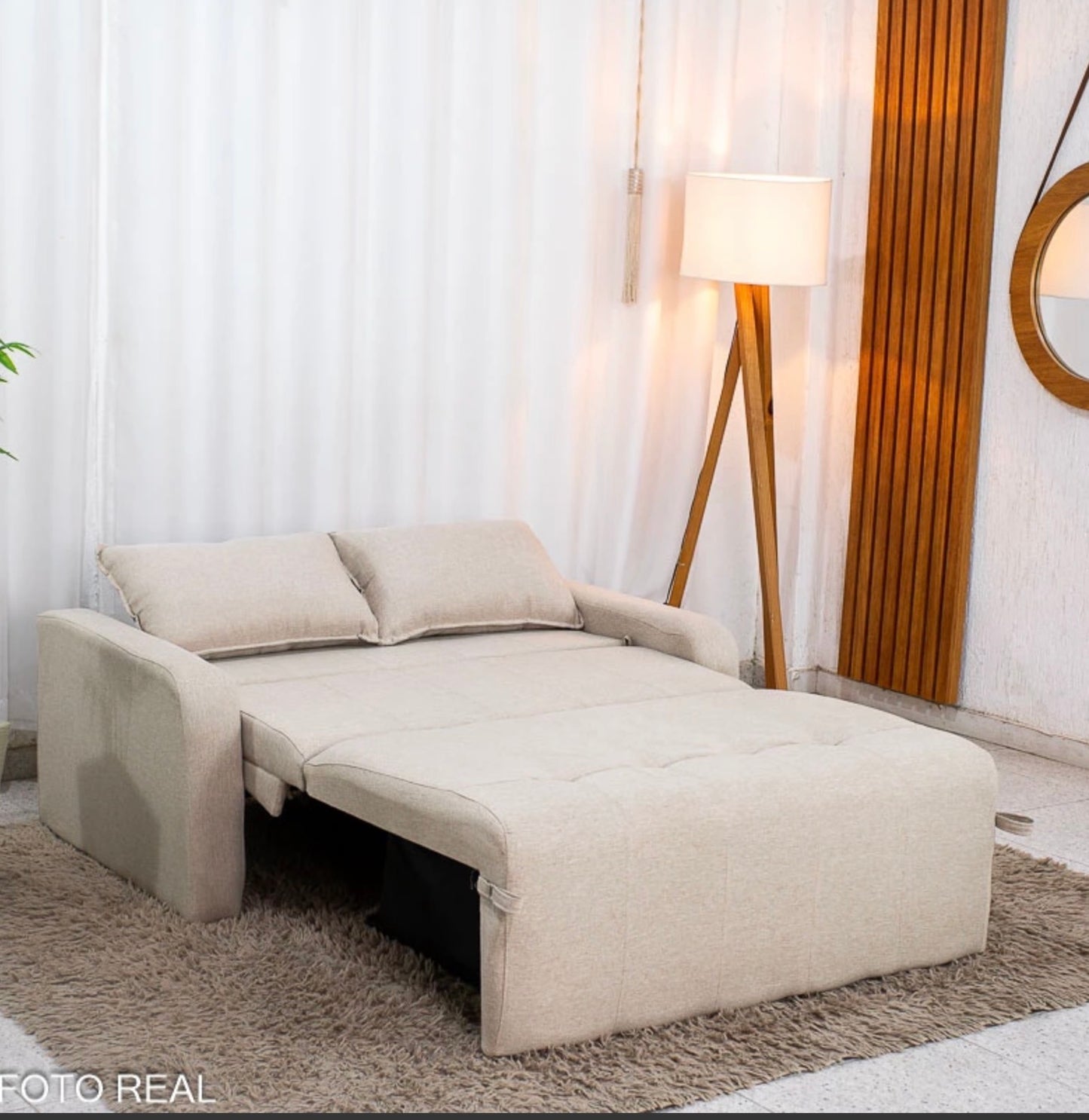 Sofá Cama Amora New Larg. 1.37m Linho Bege 488