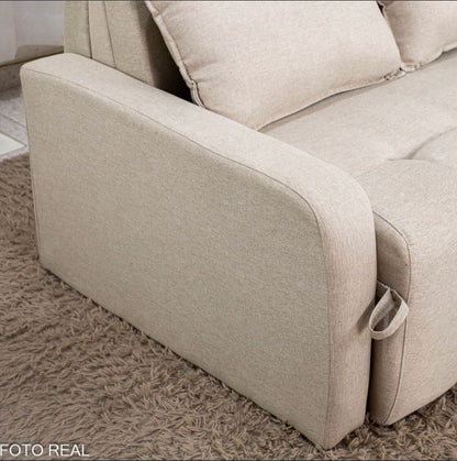 Sofá Cama Amora New Larg. 1.37m Linho Bege 488