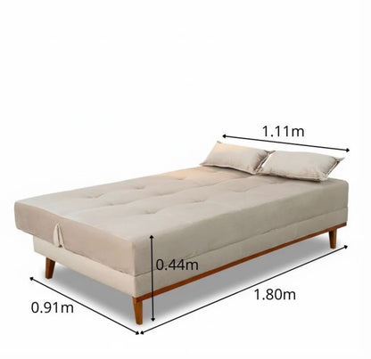 Sofá Cama Madrid Veludo Bege 2269 Larg. 1.80m - Molas Bonnel