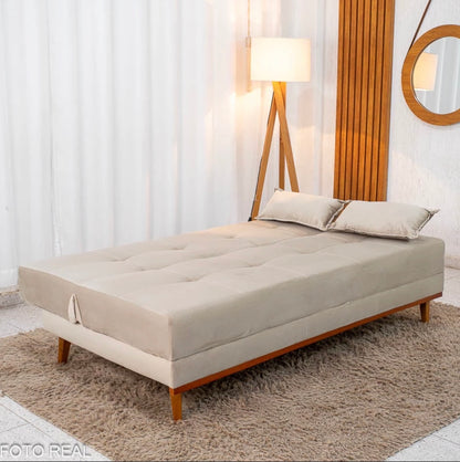 Sofá Cama Madrid Veludo Bege 2269 Larg. 1.80m - Molas Bonnel