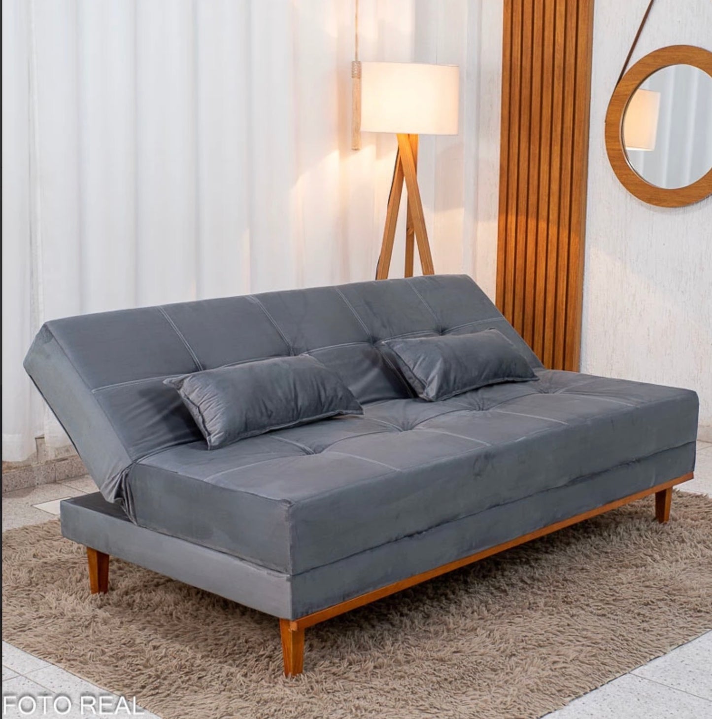 Sofá Cama Madrid Veludo Cinza 2303 Larg. 1.80m - Molas Bonnel
