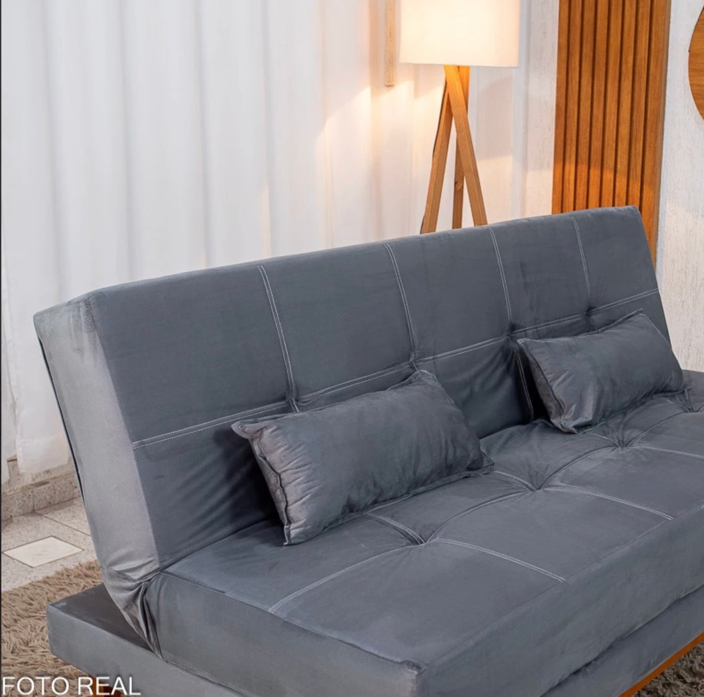 Sofá Cama Madrid Veludo Cinza 2303 Larg. 1.80m - Molas Bonnel