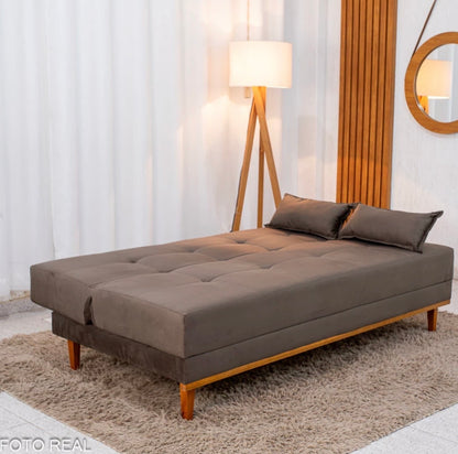 Sofá Cama Madrid Veludo Marrom 2263 Larg. 1.80m - Molas Bonnel