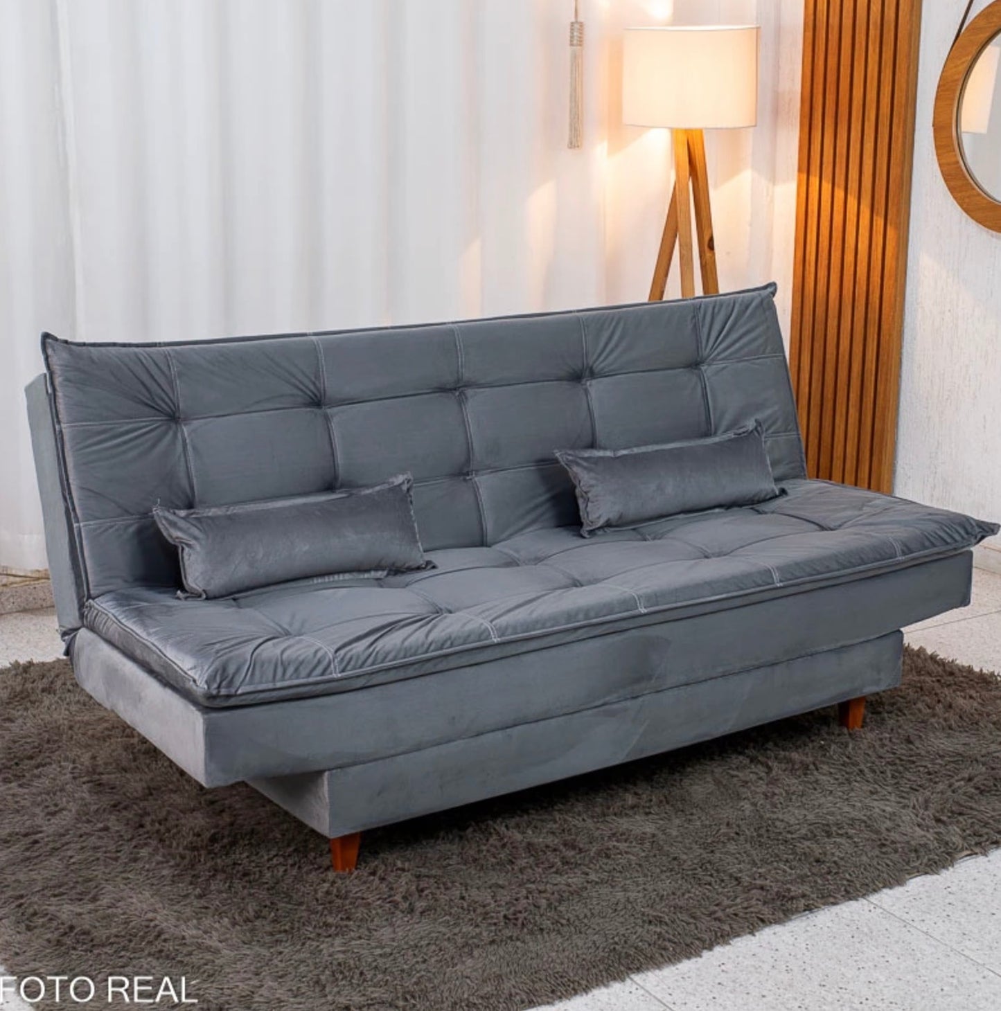 Sofá Cama Premium Veludo Cinza 2303 Larg. 1.80m