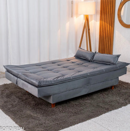 Sofá Cama Premium Veludo Cinza 2303 Larg. 1.80m