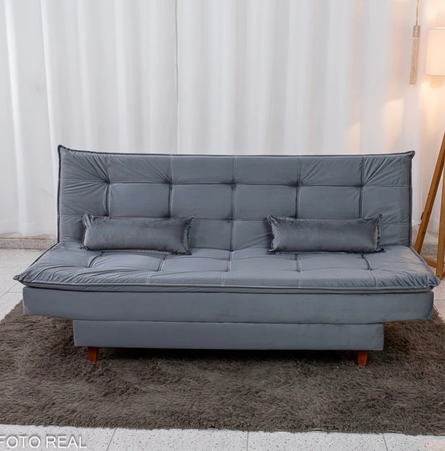 Sofá Cama Premium Veludo Cinza 2303 Larg. 1.80m