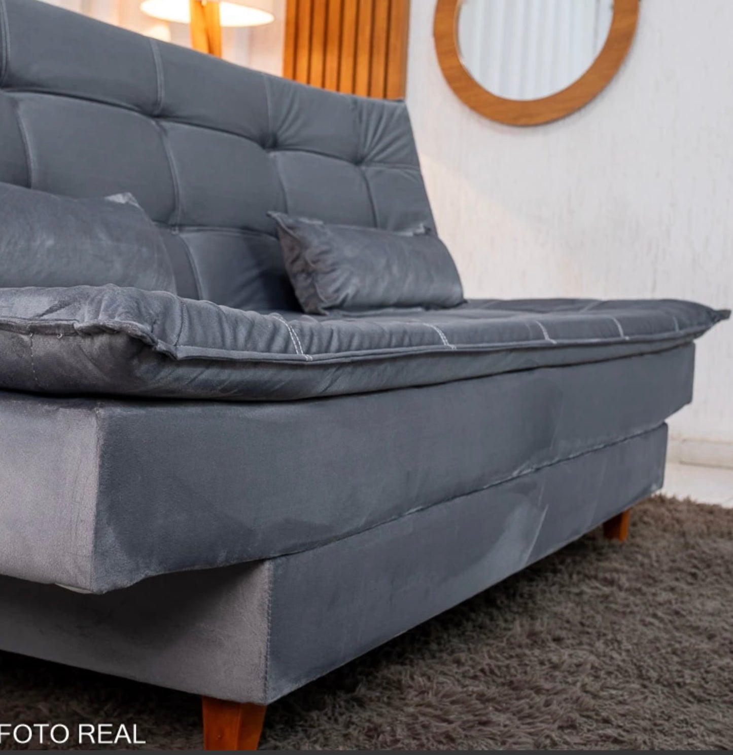 Sofá Cama Premium Veludo Cinza 2303 Larg. 1.80m