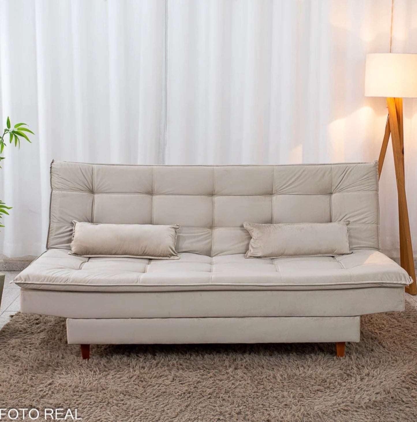 Sofá Cama Premium Veludo Bege 2269 Larg. 1.80m