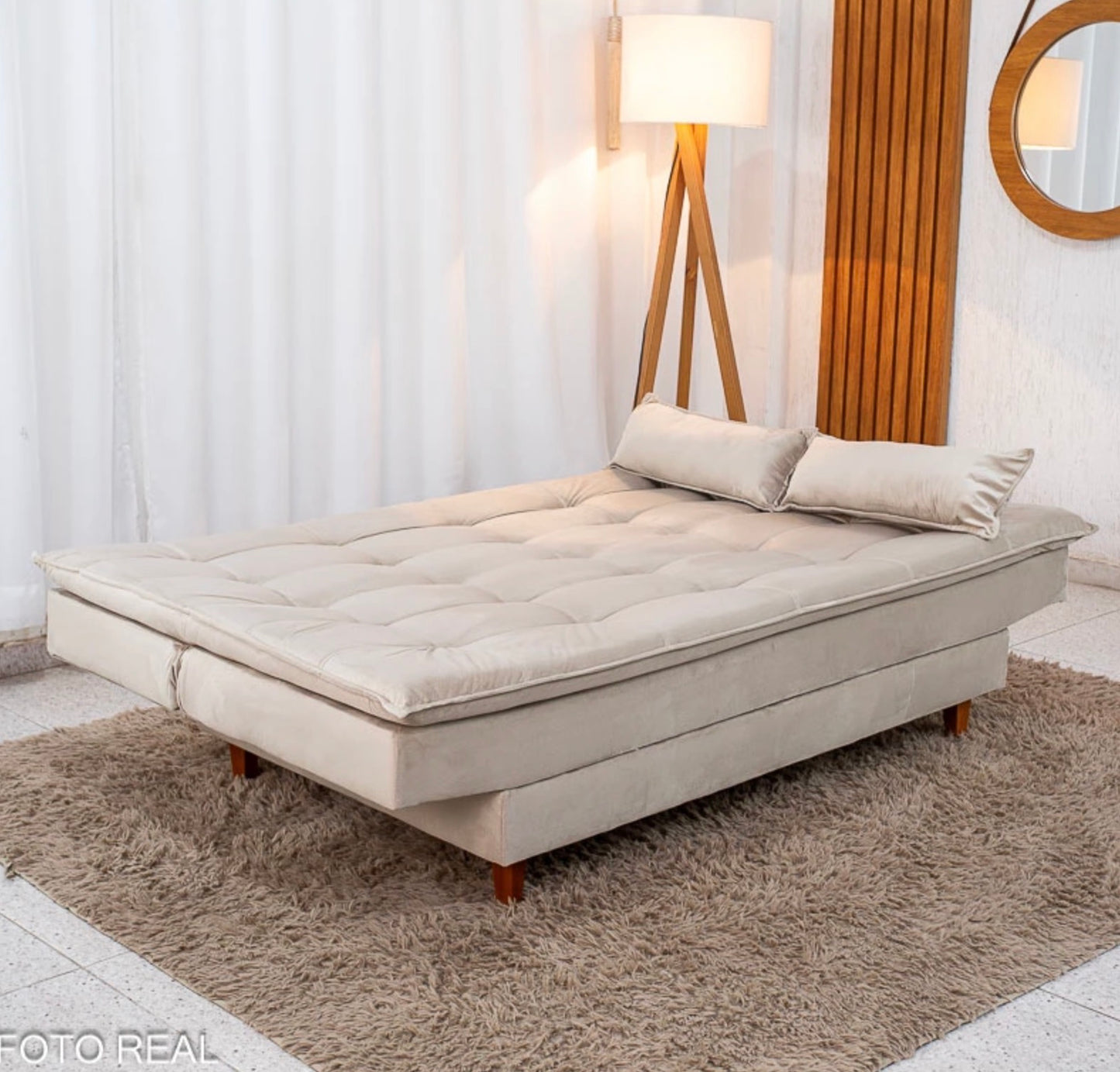 Sofá Cama Premium Veludo Bege 2269 Larg. 1.80m