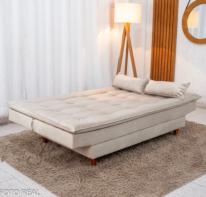 Sofá Cama Premium Veludo Bege 2269 Larg. 1.80m