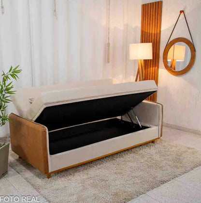 Sofá Cama Ipanema Baú Linho Bege 2274 Larg. 2.05m