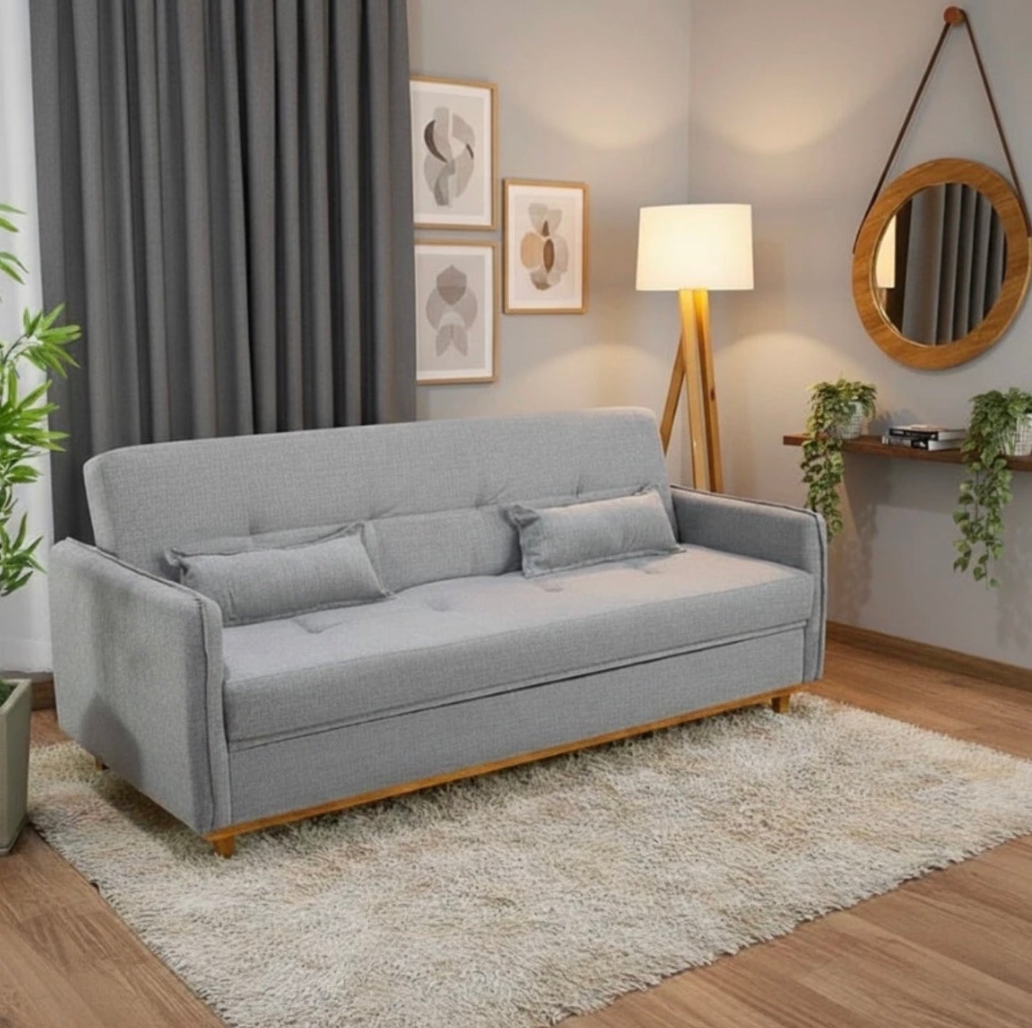 Sofá Cama Ipanema com Baú Linho Cinza 2275 - Larg. 2.05m