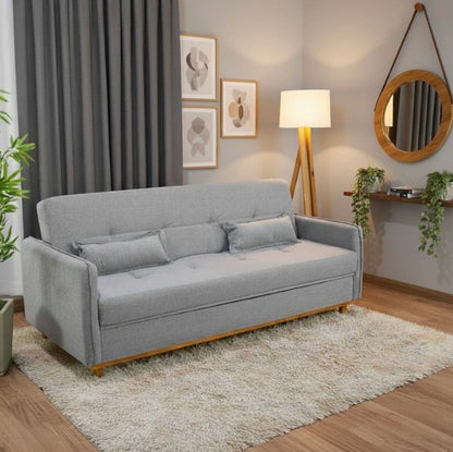 Sofá Cama Ipanema com Baú Linho Cinza 2275 - Larg. 2.05m