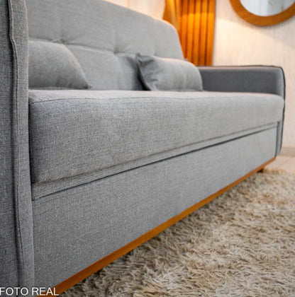Sofá Cama Ipanema com Baú Linho Cinza 2275 - Larg. 2.05m