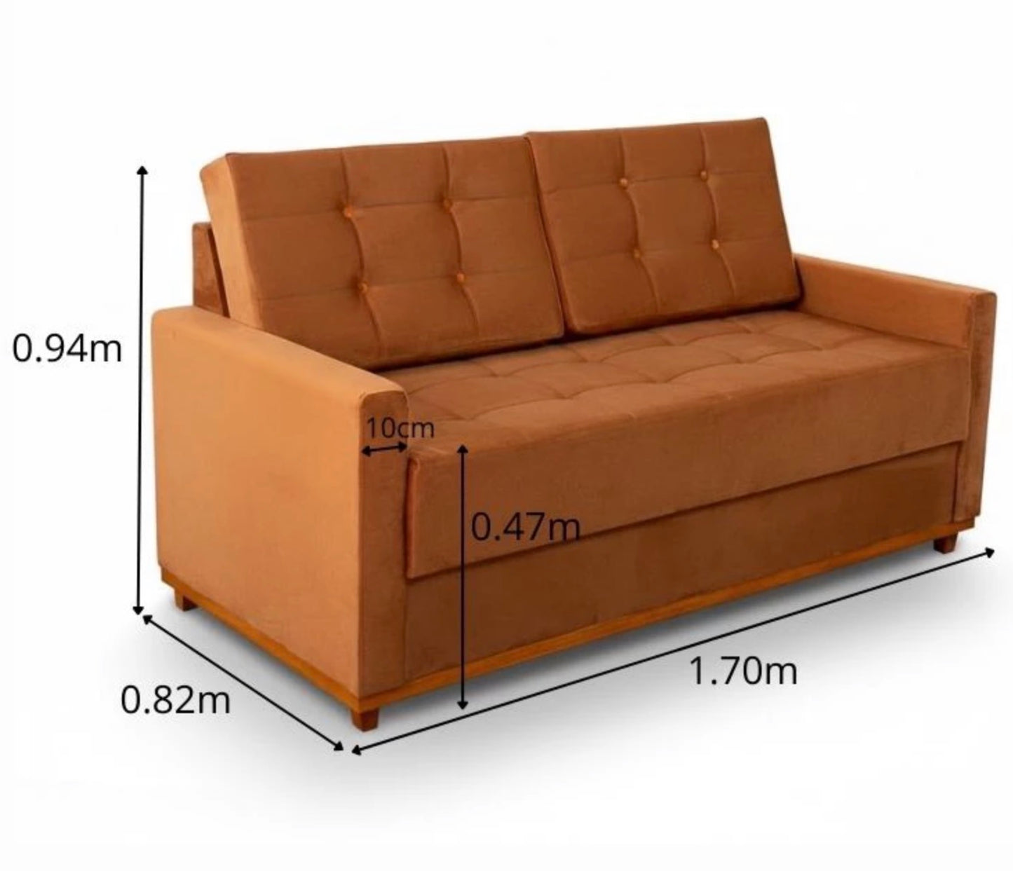 Sofá 3 lugares Living Áustria Veludo Terracota A62 Larg. 1.70m
