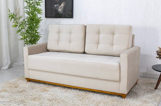 Sofá 3 lugares Living Áustria Veludo Bege A32 Larg. 1.70m