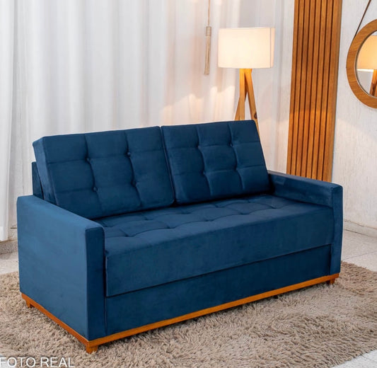 Sofá 3 lugares Living Áustria Veludo Azul A16 Larg. 1.70m
