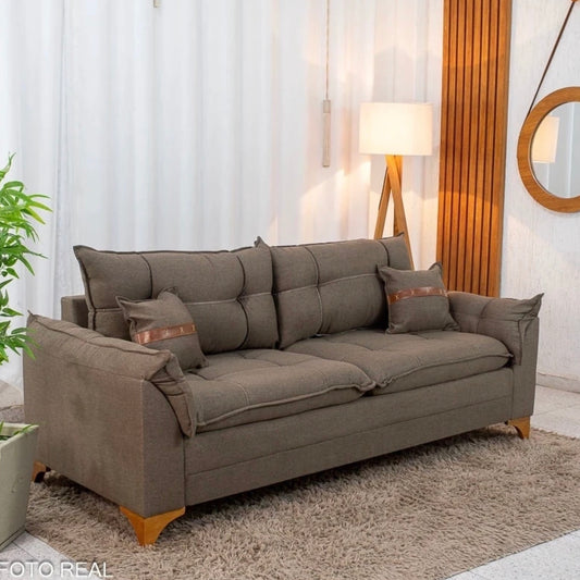 Sofá 3 Lugares Creta Linho Marrom 25 Larg. 1.80m - Molas bonnel