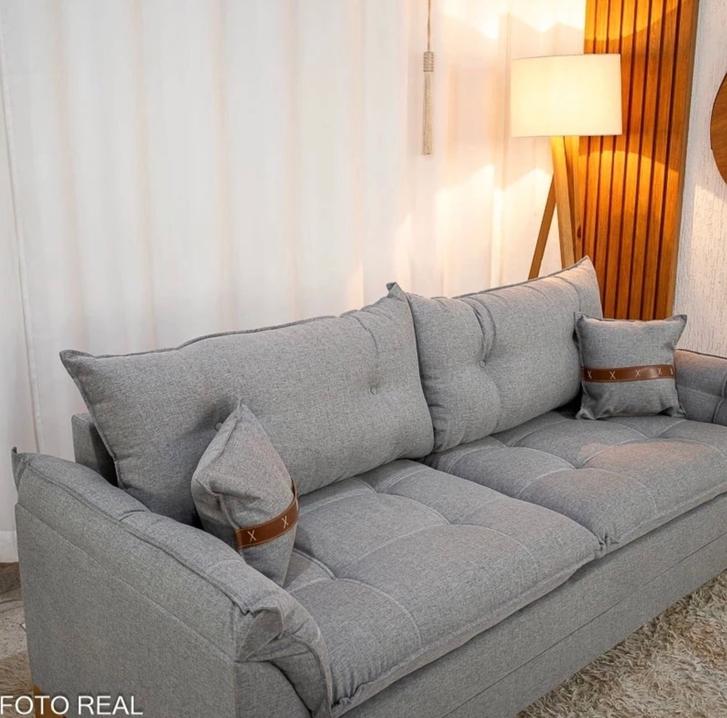 Sofá 3 Lugares Creta Larg. 1.80m Linho Cinza 27 - Molas bonnel