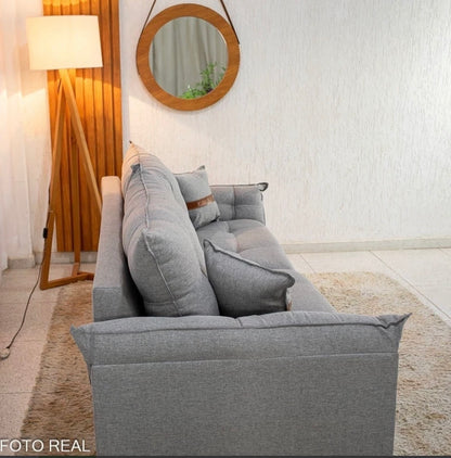 Sofá 3 Lugares Creta Larg. 1.80m Linho Cinza 27 - Molas bonnel
