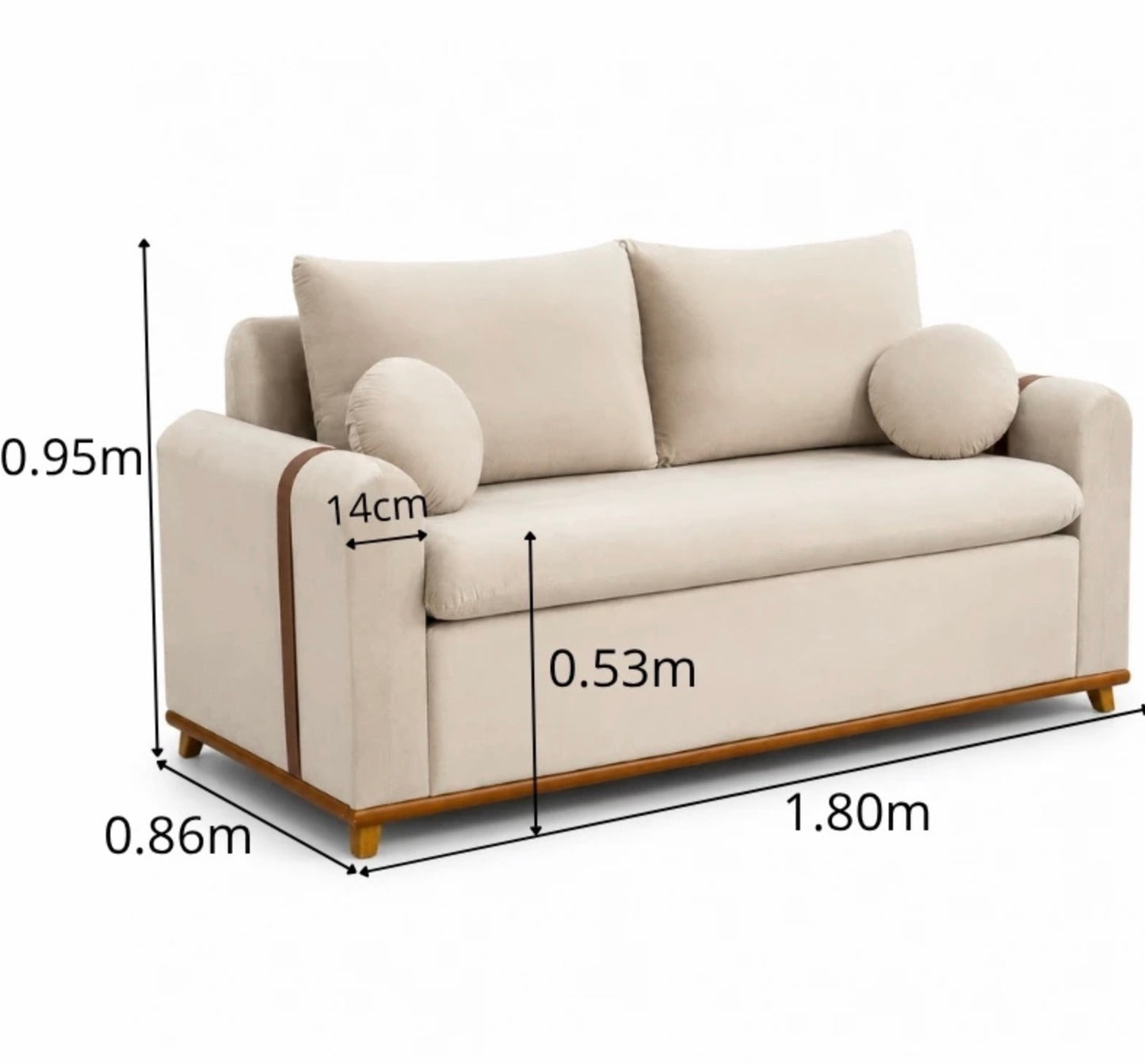 Sofá 3 lugares Kievi Larg. 1.80m Veludo Bege A32