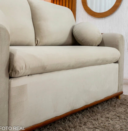 Sofá 3 lugares Kievi Larg. 1.80m Veludo Bege A32