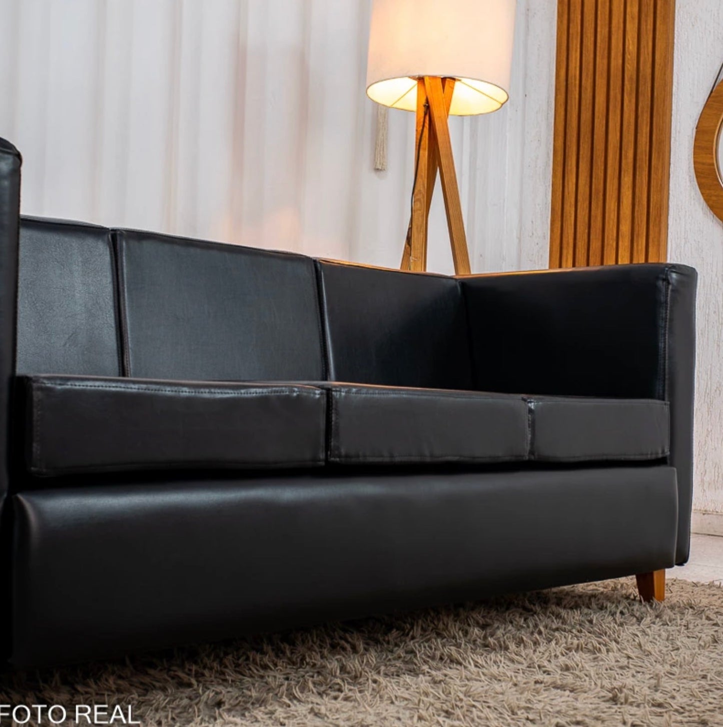 Sofá 3 Lugares Marselia 1.75m Corino Preto 300 - Almofadas Soltas